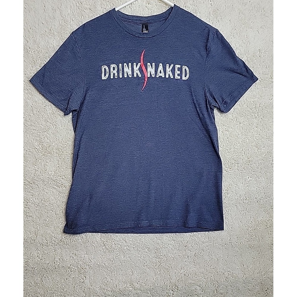 Drink Naked T-Shirt Large Blue Party District Tee Shirt 50/50 Humor Graphic